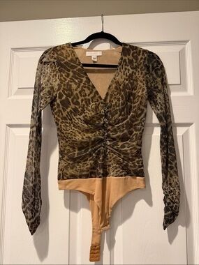 SCRIPTED Leopard-Print Long Sleeve Bodysuit  Size XS